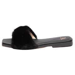 Pre-Loved Ralph & Russo Women's Fur Slide Black Mink And Leather