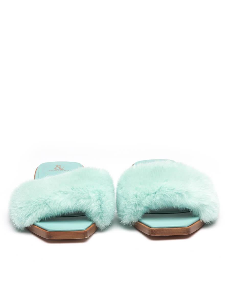 Pre-Loved Ralph & Russo Women's Oceana Fur Slides Blue Mink And Leather In Good Condition In London, GB