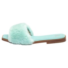 Pre-Loved Ralph & Russo Women's Oceana Fur Slides Blue Mink And Leather