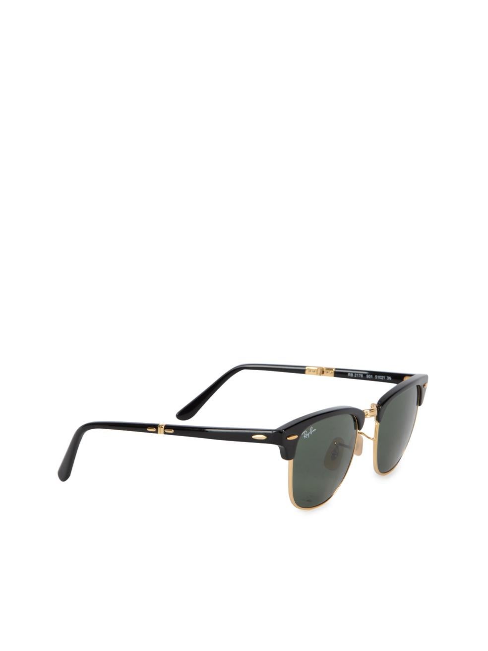 CONDITION is Very good. Minimal wear to sunglasses is evident. Scratches can be seen on both of the arms on this used Ray Ban designer resale item. This item comes with original case and lens cloth. Details Black and gold Acetate and metal Square