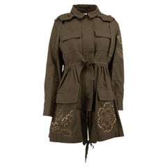 Geliebter Roter Valentino Garavani Khakifarbener Langarm-Parka-Mantel für Damen mit Verzierungen
