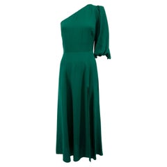 Pre-Loved Reformation Women's Green One Shoulder Dress with Thigh Slit