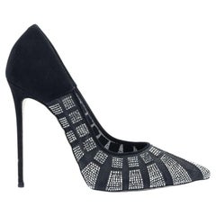 Pre-Loved Rene Caovilla Women's Black Suede Court Heels with Crystals