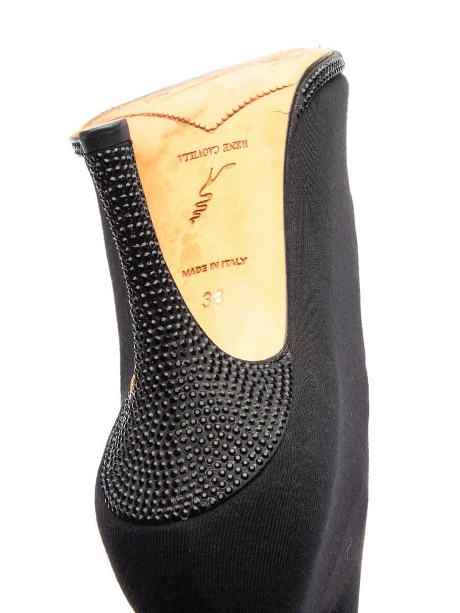 Black Pre-Loved Rene Caovilla Women's Crystal-Embellished Over-the-Knee Sock Boots 