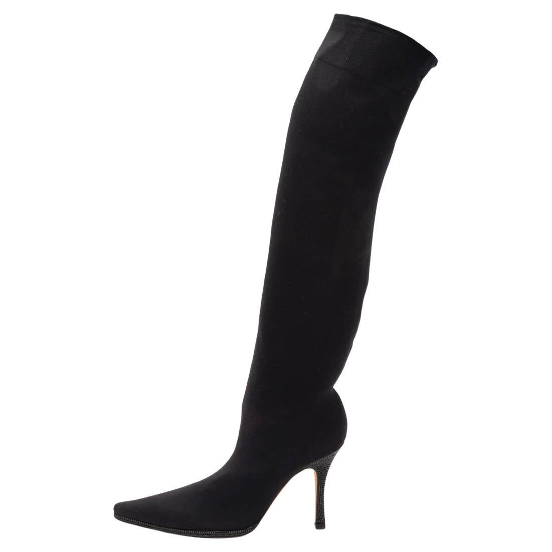 Pre-Loved Rene Caovilla Women's Crystal-Embellished Over-the-Knee Sock Boots 