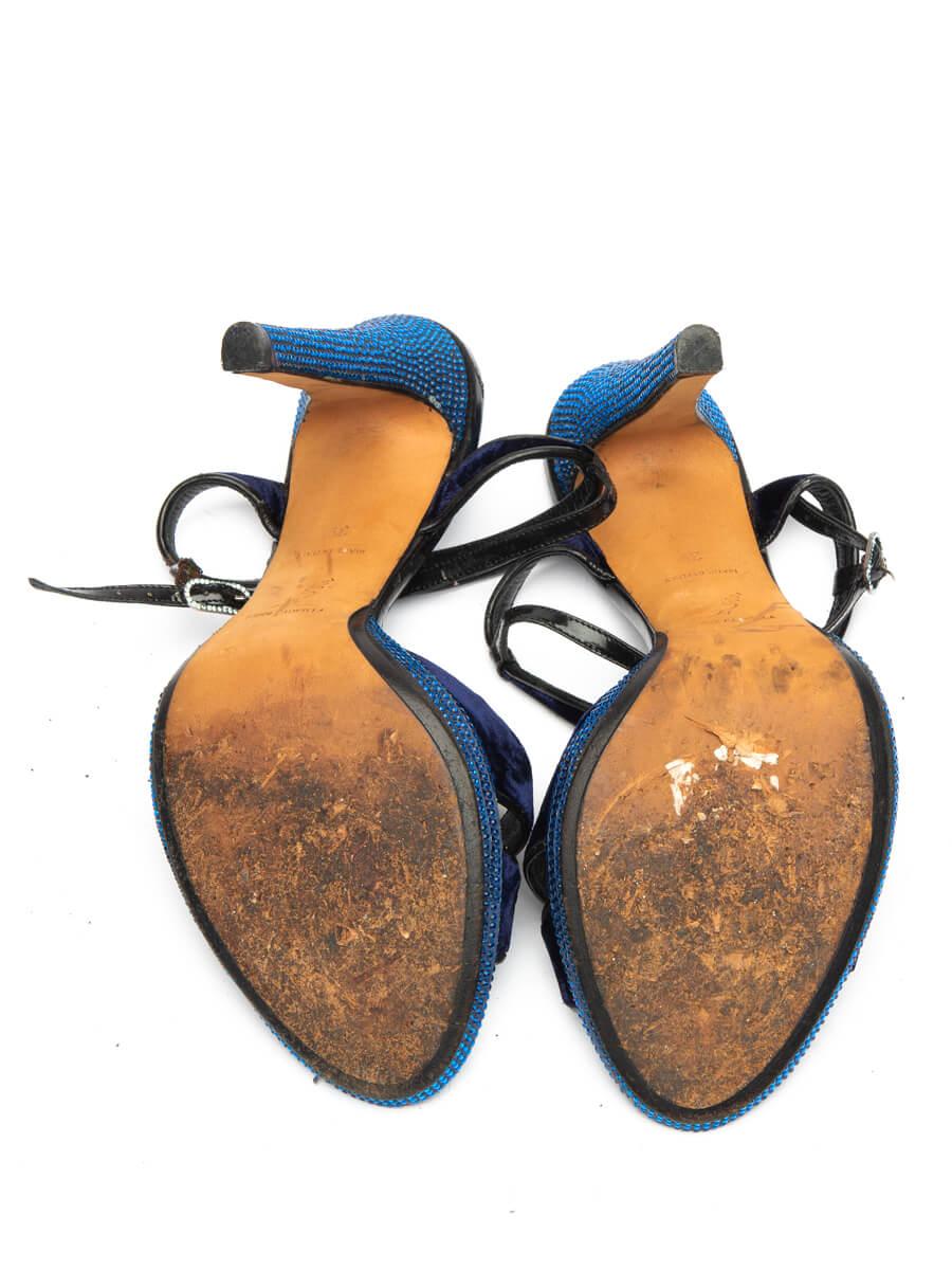 navy velvet sandals