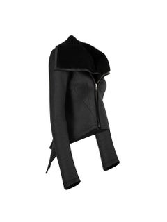 Pre-Loved Rick Owens Women's Black Shearling Lined Cropped Biker Jacket