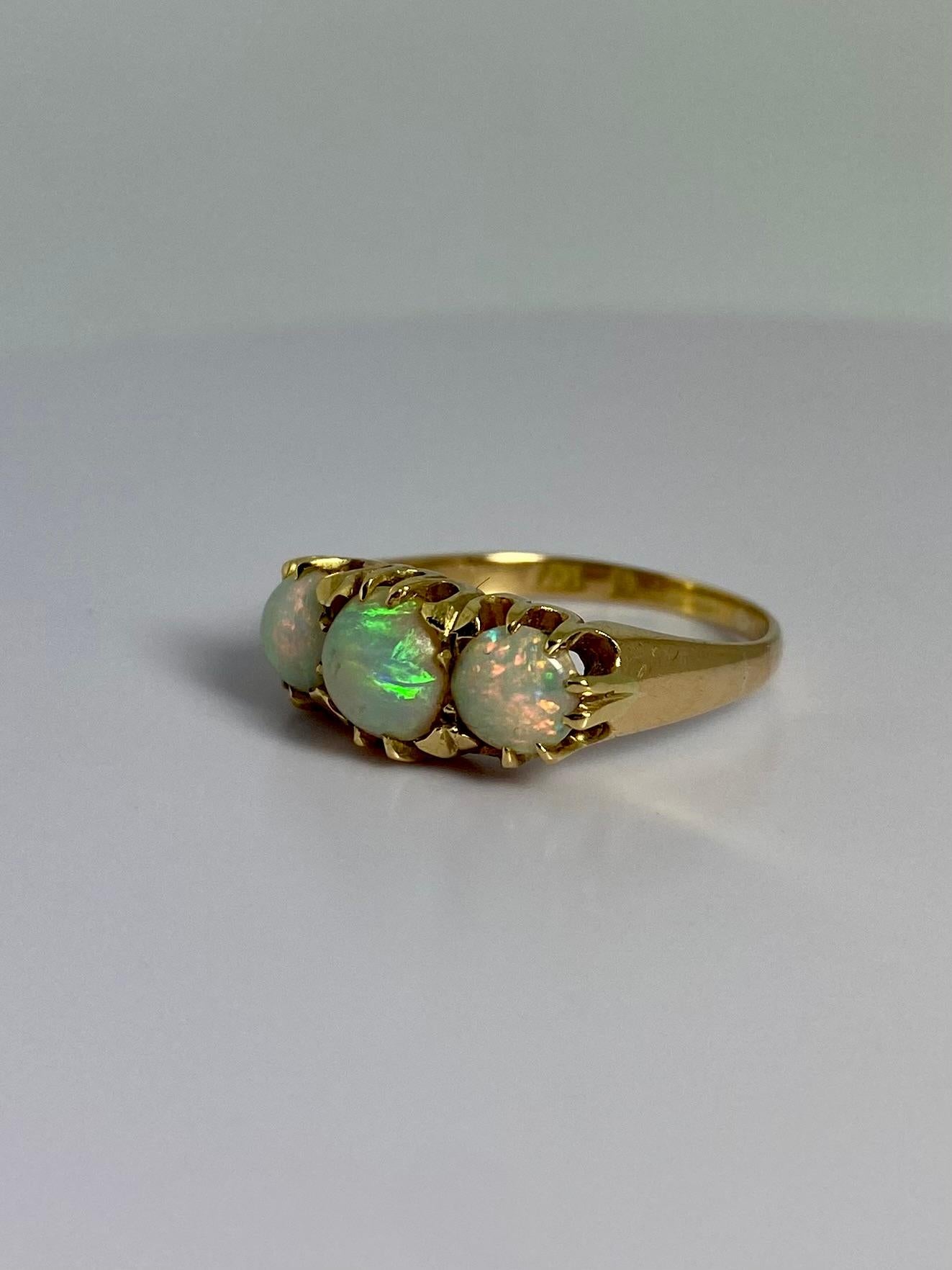 Europäischer Ring aus 14 Karat Gelbgold mit 3 atemberaubenden Opalen von 1,6 Karat 2