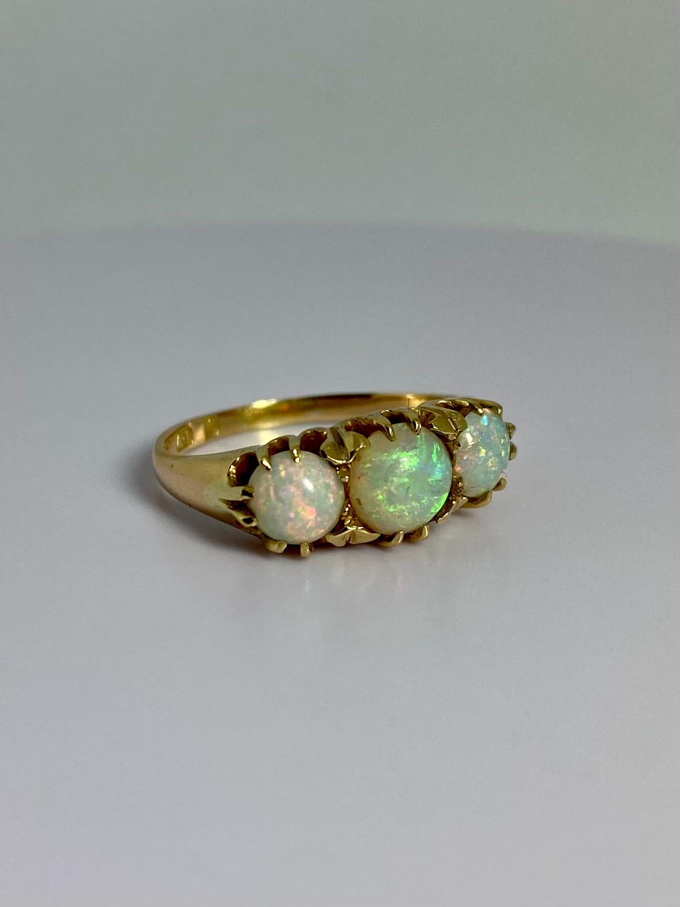 Europäischer Ring aus 14 Karat Gelbgold mit 3 atemberaubenden Opalen von 1,6 Karat 3