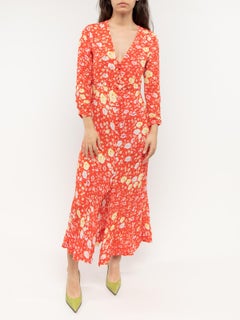 Pre-Loved Rixo Women's Patterned V-Neck Midi Dress
