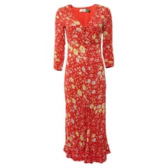 Pre-Loved Rixo Women's Patterned V-Neck Midi Dress