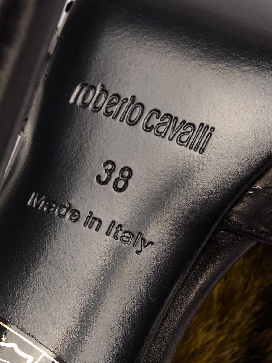 Pre-Loved Roberto Cavalli Women's Black Leather Fur Embellished Sandal ...