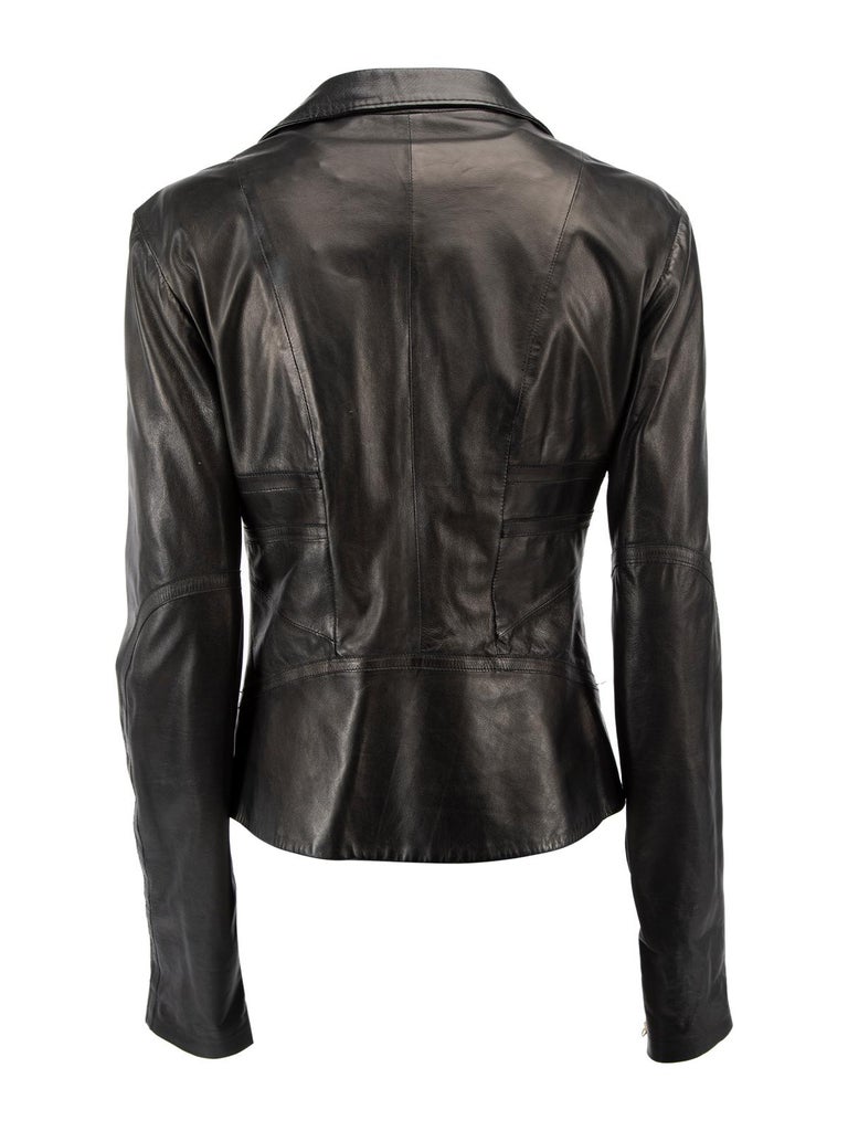 PreLoved Roberto Cavalli Women's Black Leather Jacket with Gold Tone