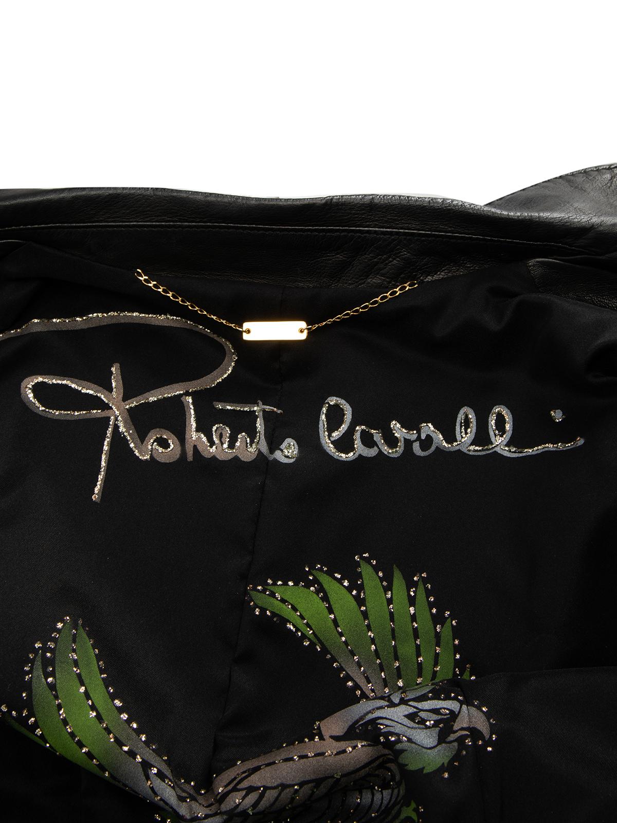 Pre-Loved Roberto Cavalli Women's Black Leather Jacket with Gold Tone Zips In Excellent Condition In London, GB