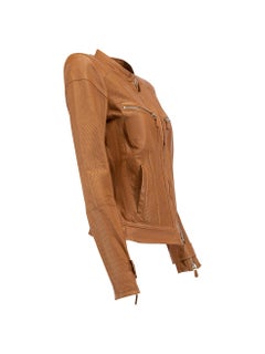 Pre-Loved Roberto Cavalli Women's Brown Perforated Leather Jacket