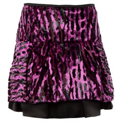 Pre-Loved Roberto Cavalli Women's Purple Textured Animal Print Mini Skirt