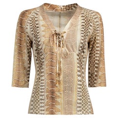 Pre-Loved Roberto Cavalli Women's Snake Print Tie V-Neck Blouse