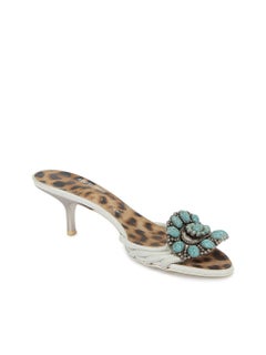 Pre-Loved Roberto Cavalli Women's White Leather Heeled Mule with Embellishments