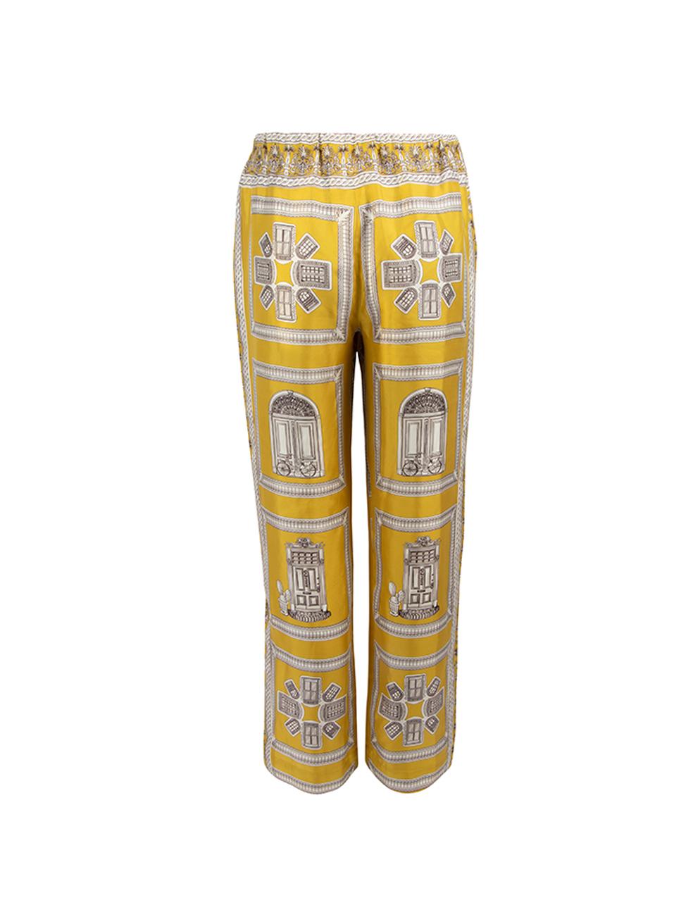 Pre-Loved 'S Max Mara Women's Mustard Printed Silk Straight Leg Trousers In Excellent Condition In London, GB