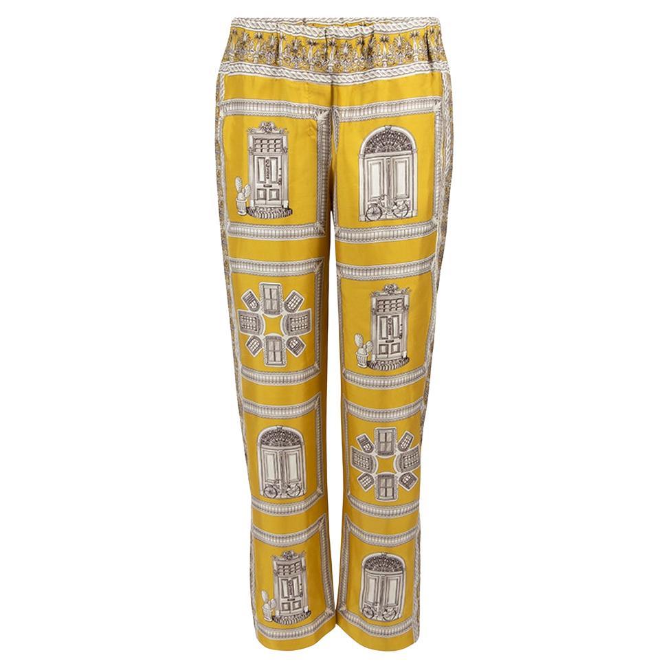 Pre-Loved 'S Max Mara Women's Mustard Printed Silk Straight Leg Trousers