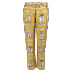 Pre-Loved 'S Max Mara Women's Mustard Printed Silk Straight Leg Trousers