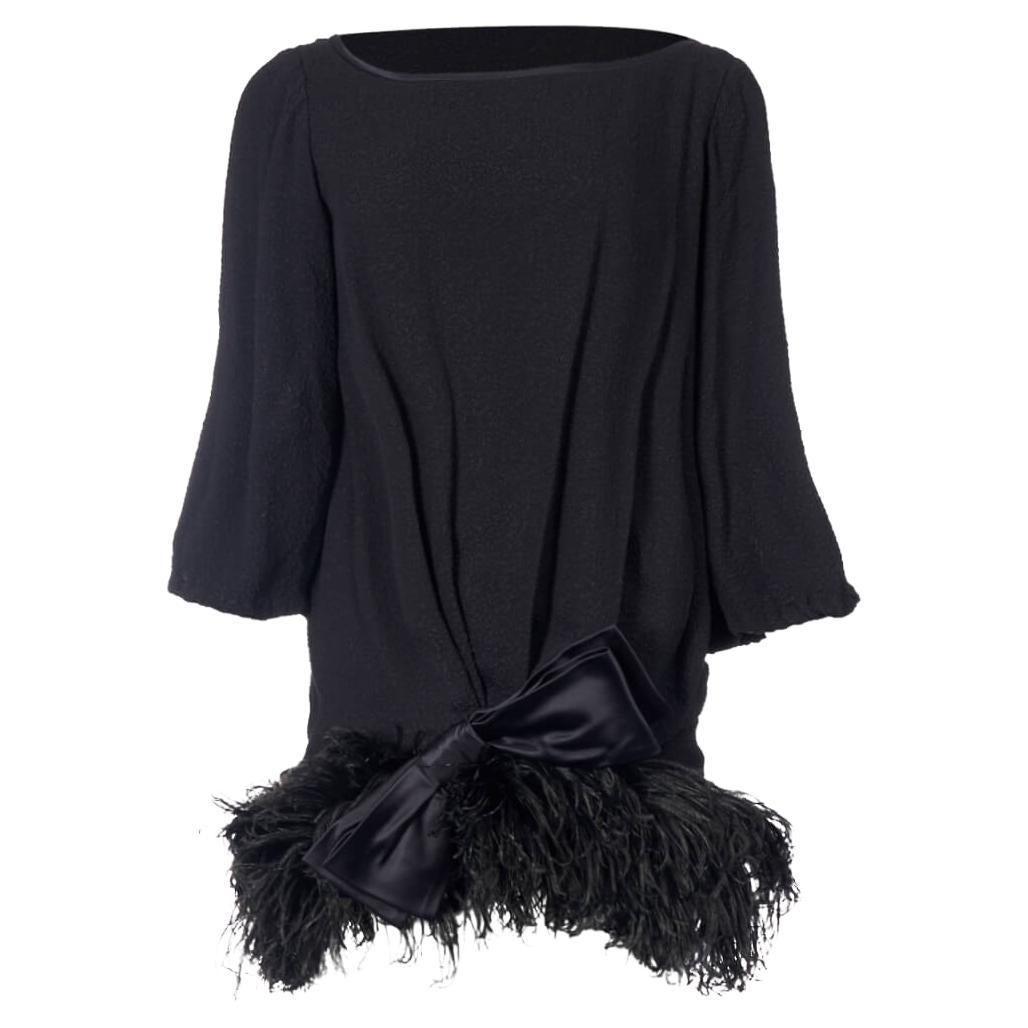 Pre-Loved Saint Laurent Women's Black Feather-Trimmed Mini Dress