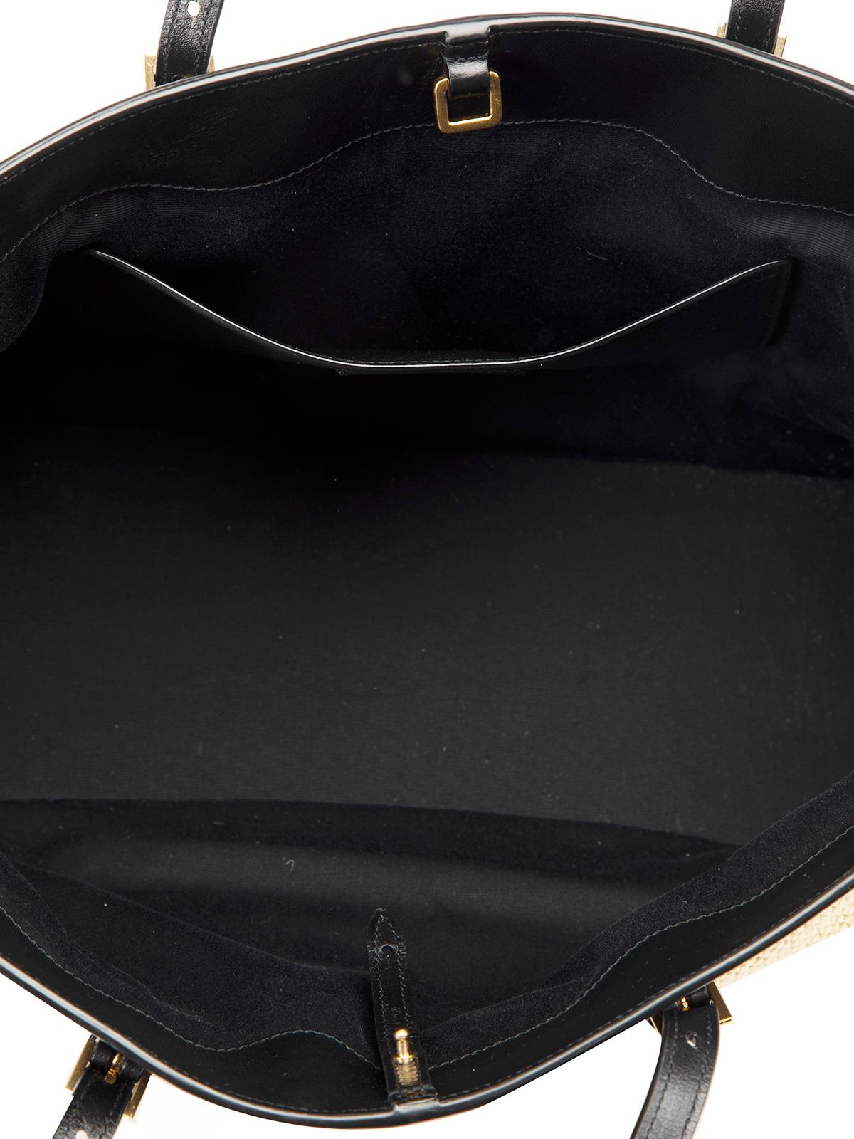 Pre-Loved Saint Laurent Women's Black Leather Trim Boucle Raffia Tote Bag 1