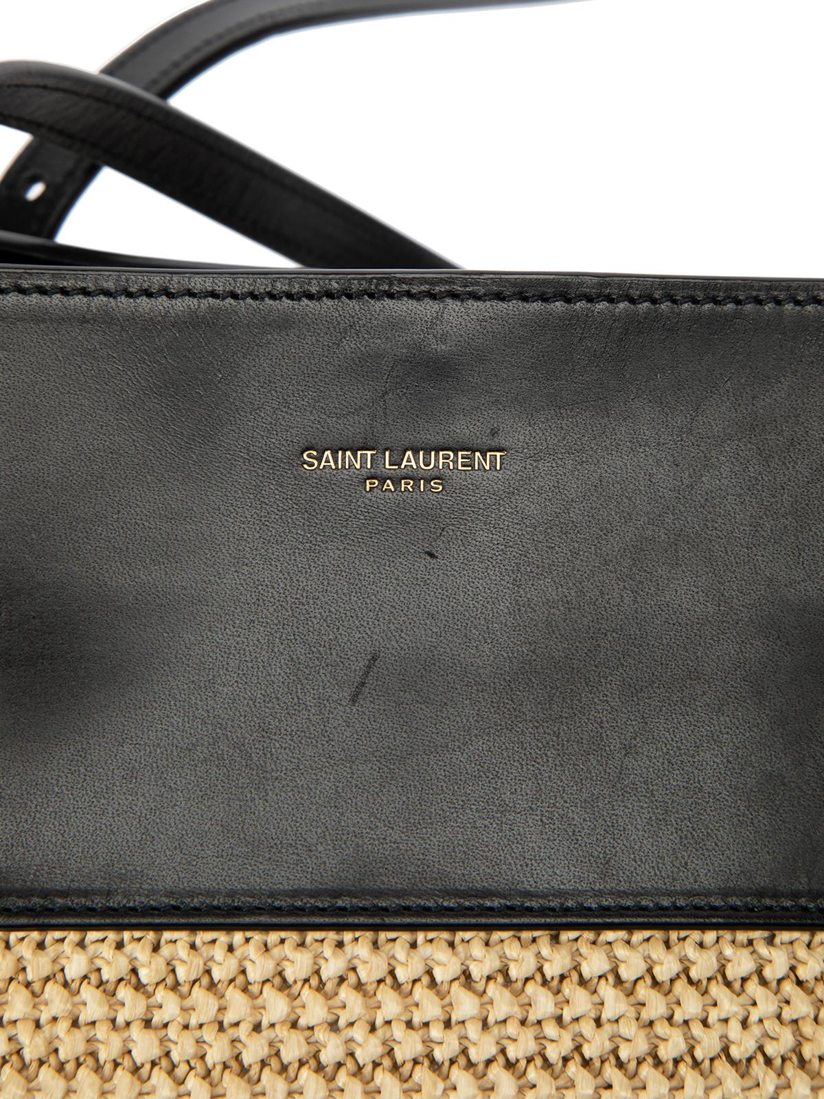 Pre-Loved Saint Laurent Women's Black Leather Trim Boucle Raffia Tote Bag 2