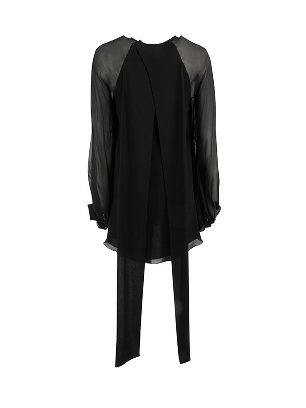 Pre-Loved Saint Laurent Women's Black Sheer Drape Ribbon Blouse In Excellent Condition In London, GB