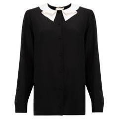 Pre-Loved Saint Laurent Women's Black Silk Shirt with Ruffle Collar