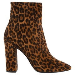 Pre-Loved Saint Laurent Women's Brown Pointed Toe Leopard Print Ankle Boots