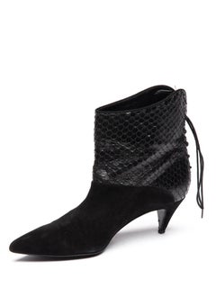 Pre-Loved Saint Laurent Women's Kitten Heel Ankle Boots Black Exotic Leather