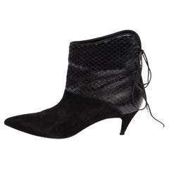 Pre-Loved Saint Laurent Women's Kitten Heel Ankle Boots Black Exotic Leather