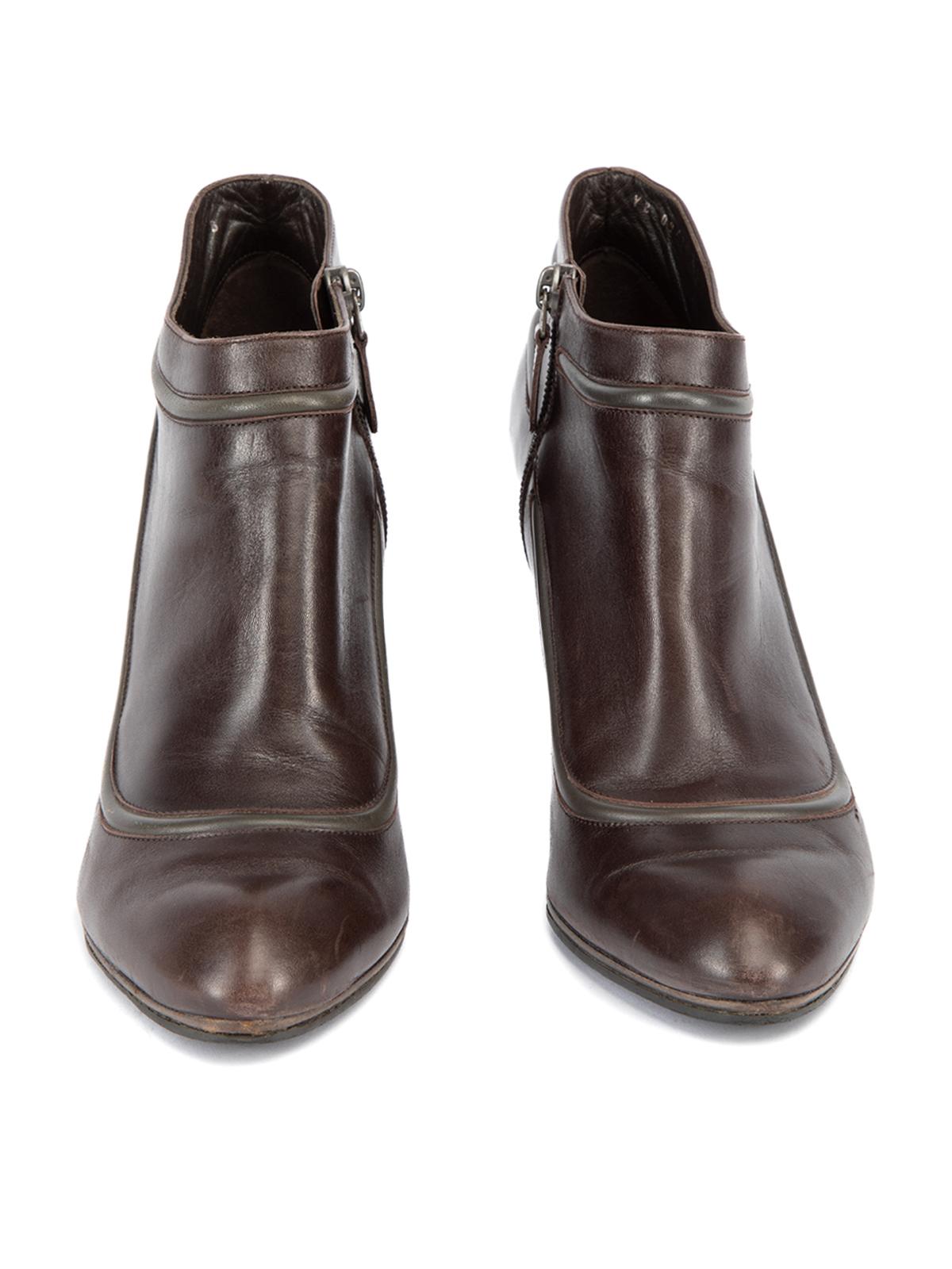 Pre-Loved Salvatore Ferragamo Women's Brown Leather Pointed Toe Booties In Excellent Condition For Sale In London, GB