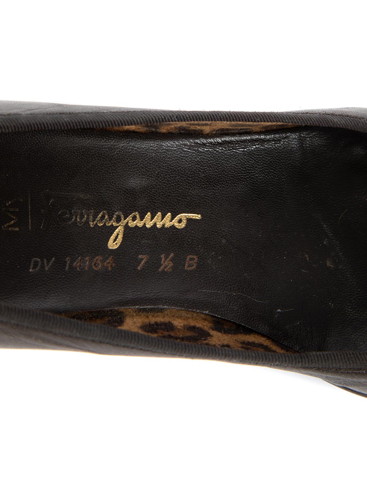 Pre-Loved Salvatore Ferragamo Women's Dark Brown Leather Gold Buckle Block Heels For Sale 2