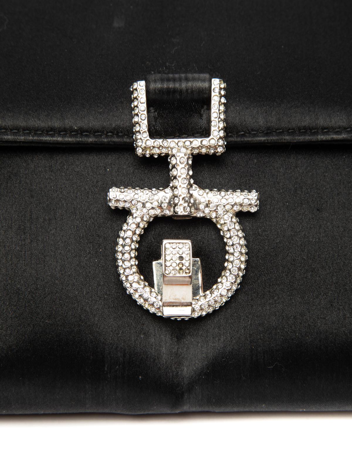 Pre-Loved Salvatore Ferragamo Women's Small Satin Diamante Clasp Clutch Bag 2