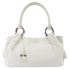 Pre-Loved Salvatore Ferragamo Women's White Leather Gancini Accent Shoulder Bag