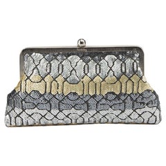 Pre-Loved Sarah’s Bag Women's Silver Sequin Metal Frame Clutch