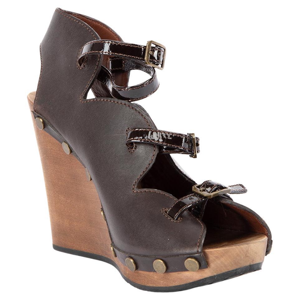 Pre-Loved See By Chloé Women's Brown Buckle Accent Wood Heel Wedges