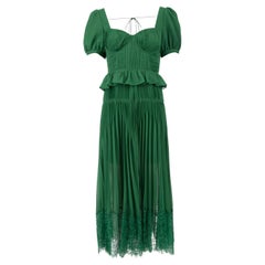 Pre-Loved Self-Portrait Women's Green Short Sleeve Pleated Midi Dress (robe midi plissée à manches courtes)