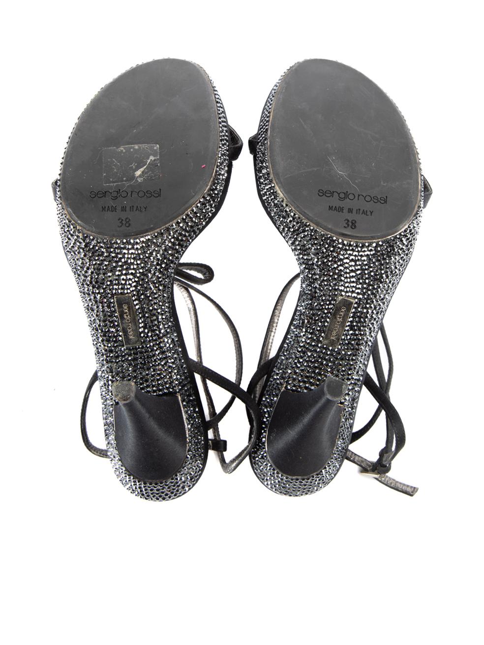 Pre-Loved Sergio Rossi Women's Black Crystal Embellished Platform Sandals For Sale 1