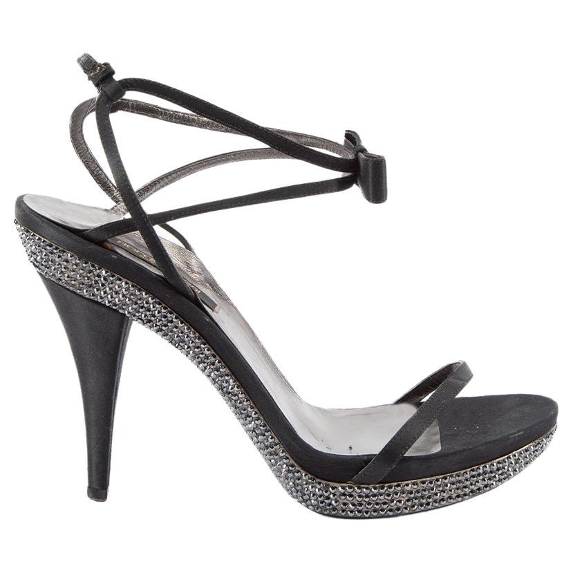 Pre-Loved Sergio Rossi Women's Black Crystal Embellished Platform Sandals For Sale