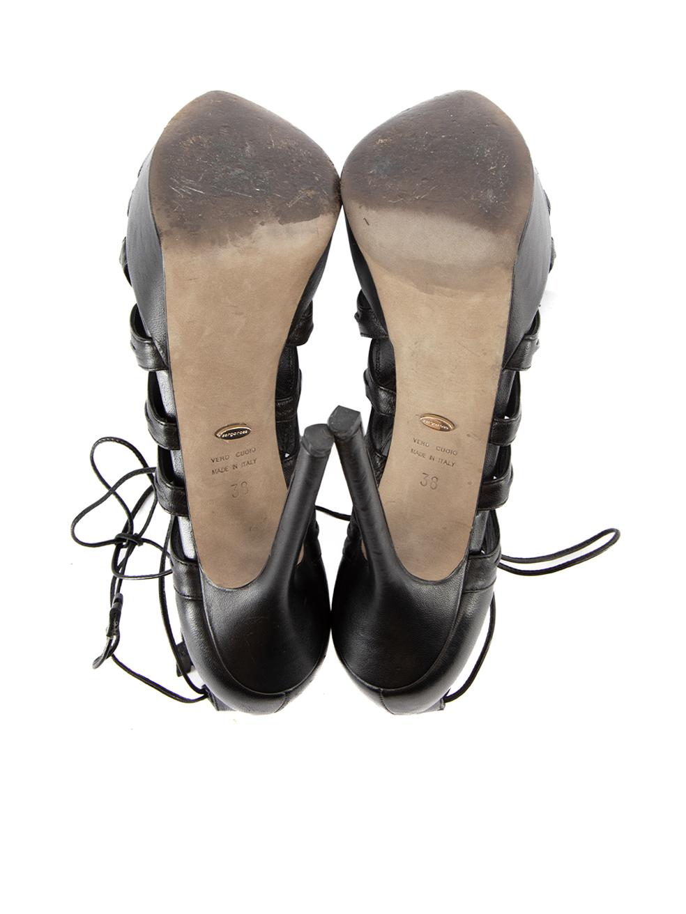 Pre-Loved Sergio Rossi Women's Black Lace-Up Peep Toe Platform Heels 1