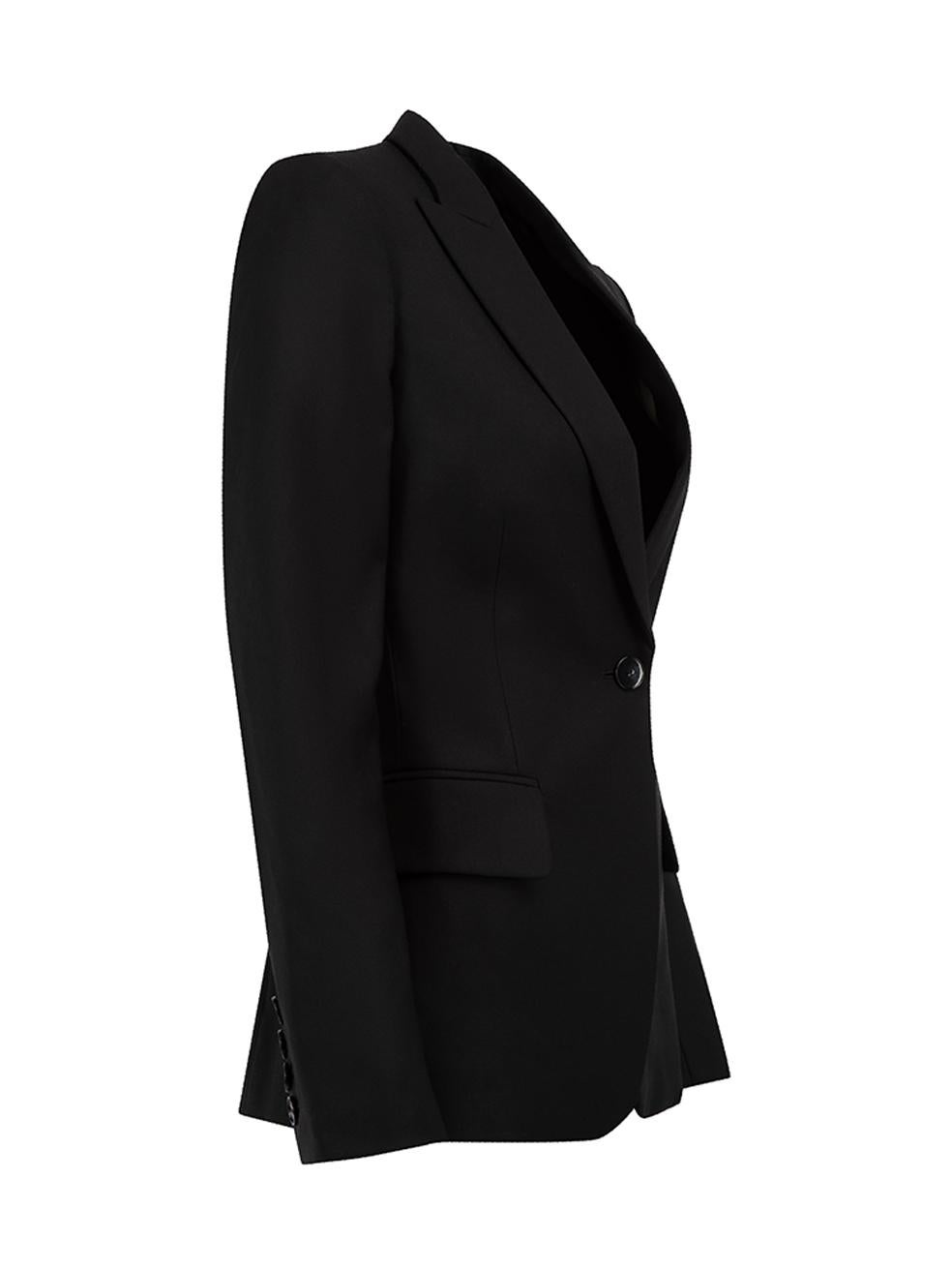 CONDITION is Very good. Hardly any visible wear to blazer is evident on this used Stella McCartney designer resale item. Details Black Wool Fitted Round collar Long sleeves Buttoned cuffs Single button front closure 2x Front pockets, still sewn shut