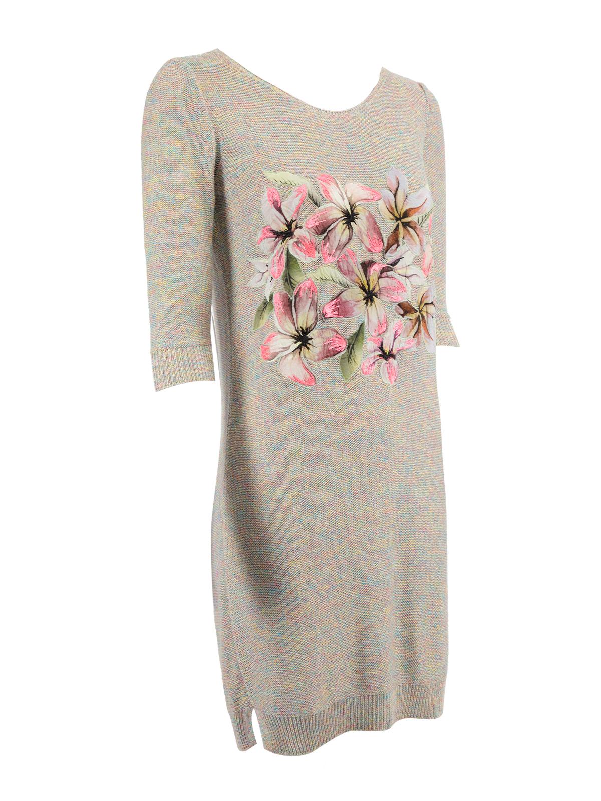 CONDITION is Very good. Hardly any visible wear to dress is evident on this used Stella McCartney designer resale item. Details Multicolour- Grey tone, pink, purple and green Silk Knit dress 3/4 sleeves Knee length Round neckline Floral design