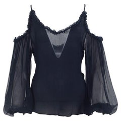 Pre-Loved Stella McCartney Women's Navy Silk Off-the-Shoulder Long Sleeve Blouse