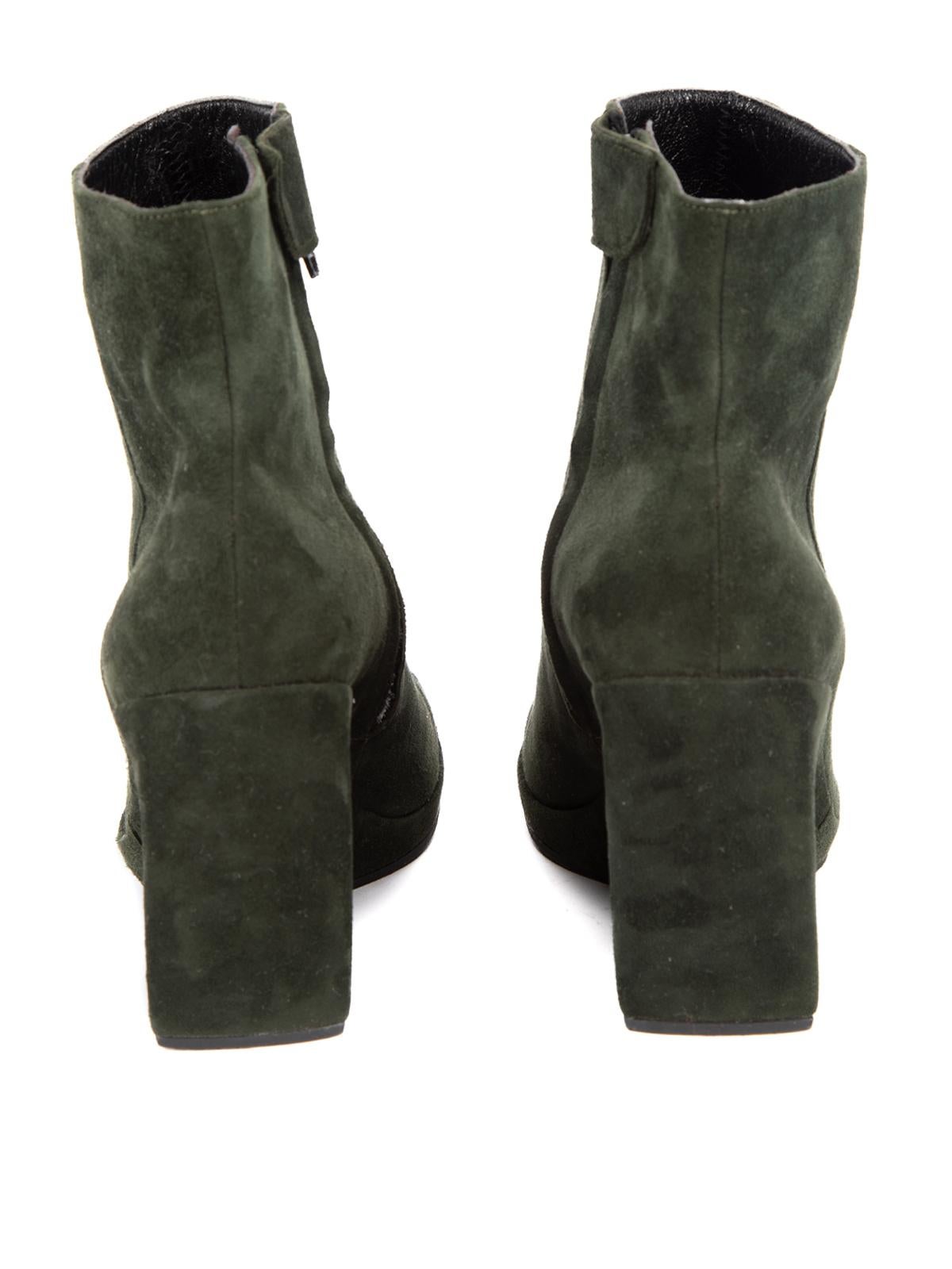 Pre-Loved Stephane Kelian Women's Vintage Green Suede Square Toe Wedge Boots In Excellent Condition In London, GB