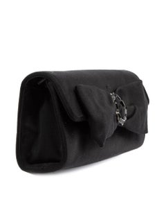 Pre-Loved Stuart Weitzman Women's Black Satin Embellished Bow Accent Clutch Bag