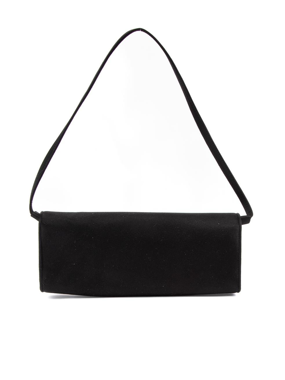 Pre-Loved Stuart Weitzman Women's Black Satin Embellished Bow Accent Clutch Bag In Excellent Condition In London, GB