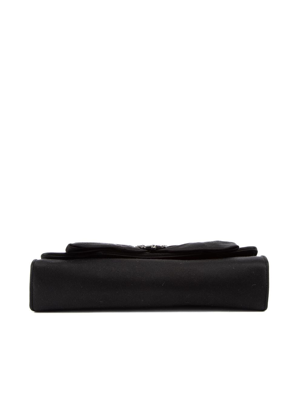 Pre-Loved Stuart Weitzman Women's Black Satin Embellished Bow Accent Clutch Bag 1